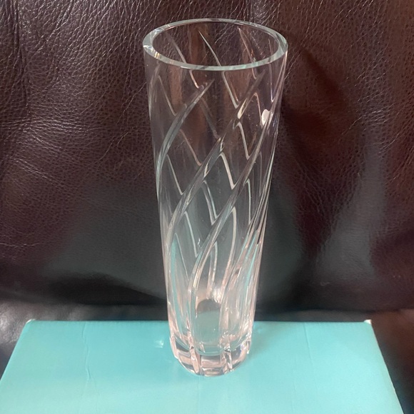 Tiffany & Co Reeds Swirl Cut Crystal Cylinder 8” Bud Vase Art Glass Germany - Picture 5 of 11